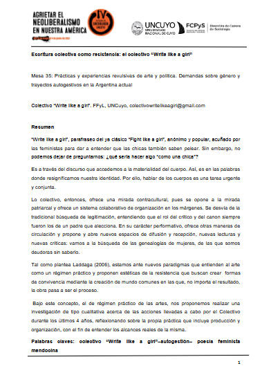 Escritura colectiva como resistencia. El colectivo "Write like a girl"